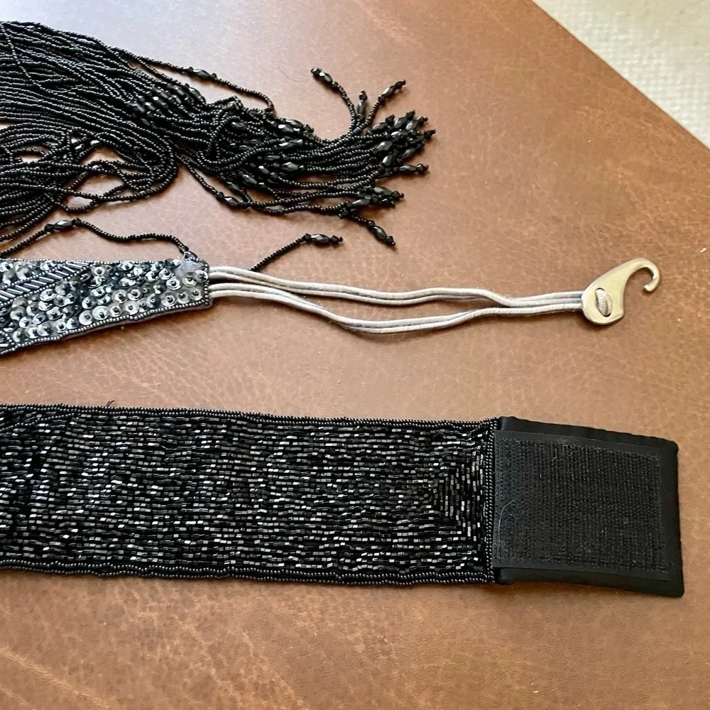 3 Elegant Black and Silver Women's Belts, Beaded & Sequined.